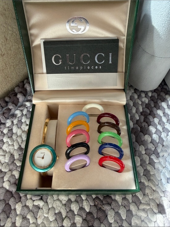 Gucci Accessories - Gucci Women’s Gold Bracelet Watch with Turquoise Dial and Multicolor Bezels